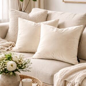 Rodeo Home Velvet Pillow Covers 20” Ivory Cream Luxe Hidden Zipper Pair Soft